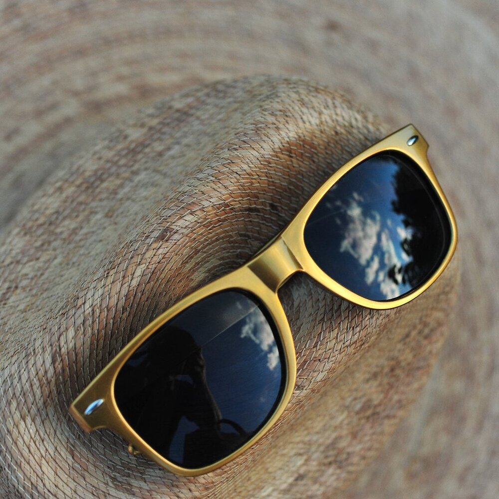 Gold Acrylic Frame Sunglasses Genderless 100% UV Protection Temple Silver Seed